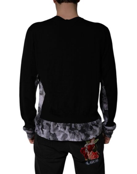 Black Camouflage V-neck Pullover Sweater - Image 4
