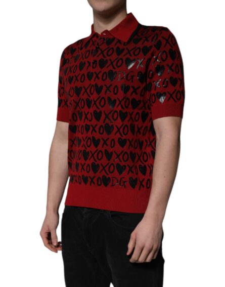 Red Cotton XOXO Collared Polo T-shirt - Image 3