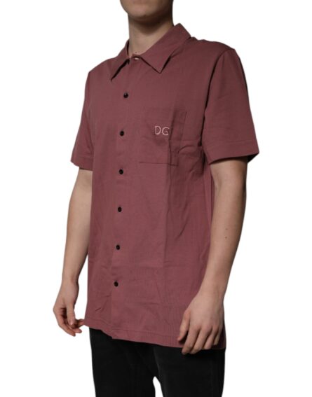 Dark Pink Button Down Casual Polo Men Shirt - Image 3