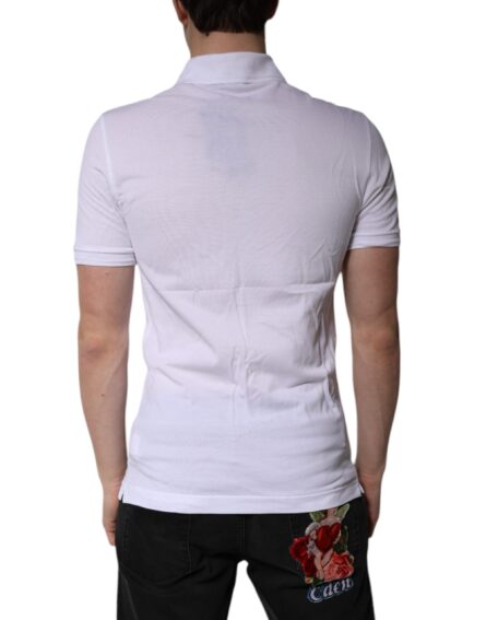 White Cotton Logo Collared Polo T-shirt - Image 4