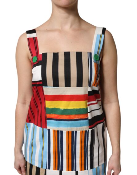 Multicolor Cotton Stripe Sleeveless Dress - Image 5