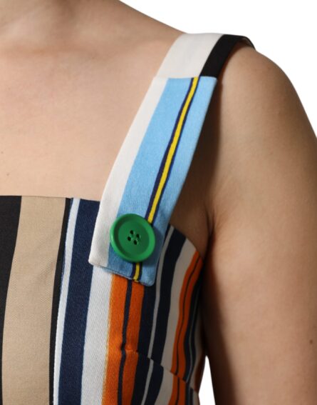 Multicolor Cotton Stripe Sleeveless Dress - Image 6