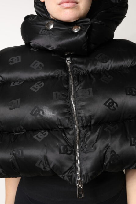 Black Padded Puffer Hooded Full Zip Cropped Jacket - Image 6