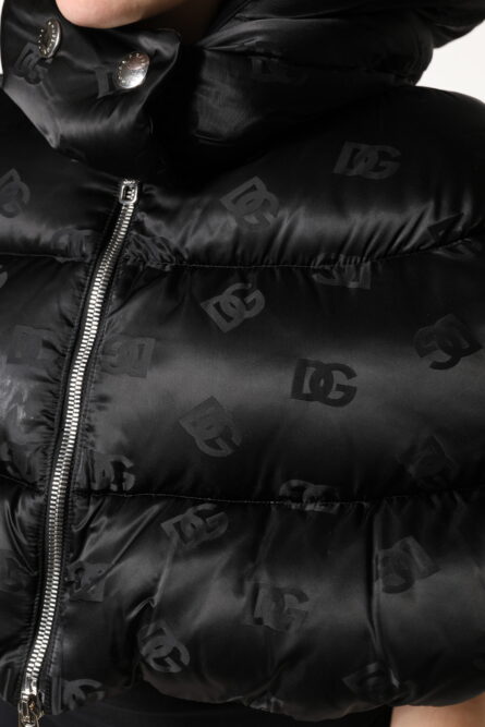 Black Padded Puffer Hooded Full Zip Cropped Jacket - Image 7