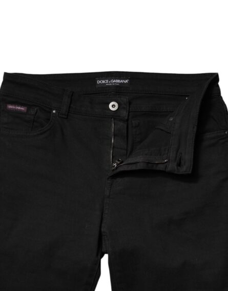 Black Cotton Mid Waisted Skinny Denim Jeans - Image 6