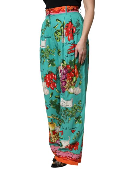 Green Silk Printed Straight Pants - Image 3