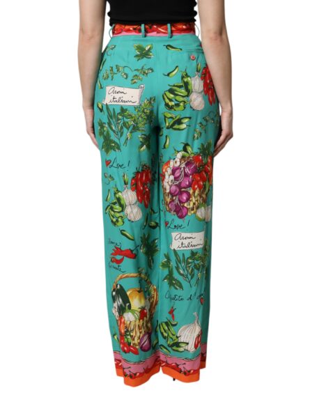 Green Silk Printed Straight Pants - Image 4
