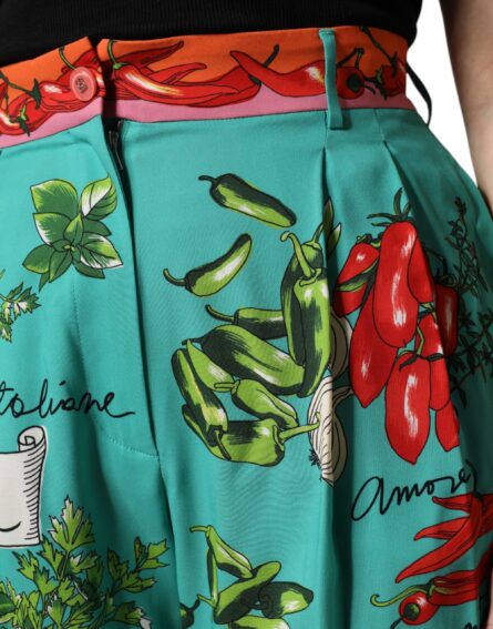 Green Silk Printed Straight Pants - Image 5