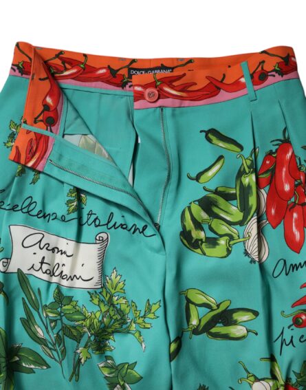 Green Silk Printed Straight Pants - Image 6