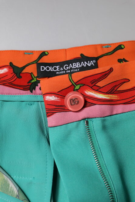Green Silk Printed Straight Pants - Image 7