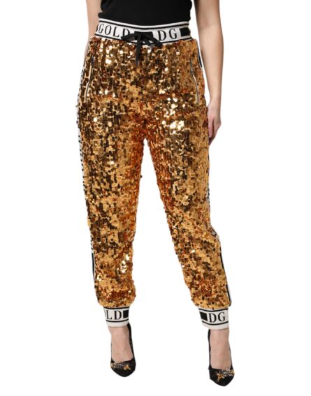 Metallic Gold DG Logo Sequined Jogger Pants - Image 2