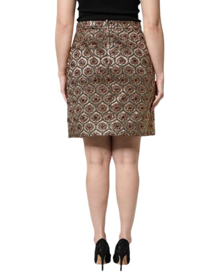 Brown Polyester Brocade A-line Mini Skirt - Image 4