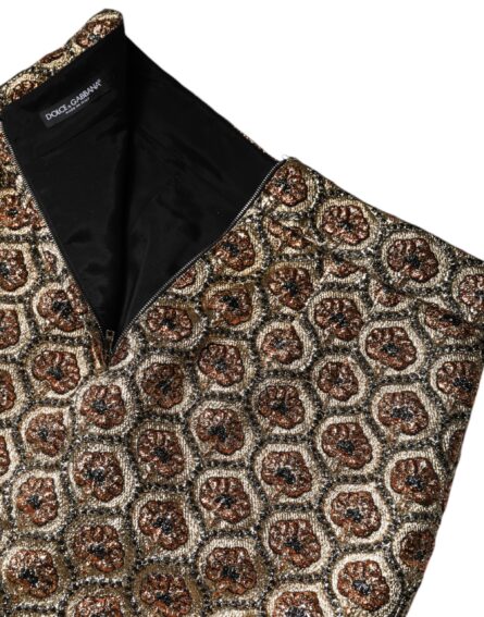 Brown Polyester Brocade A-line Mini Skirt - Image 6