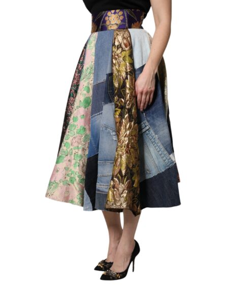 Multicolor Patchwork High Waisted Midi Skirt - Image 3