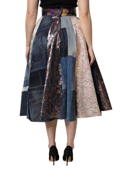 Multicolor Patchwork High Waisted Midi Skirt - Image 4