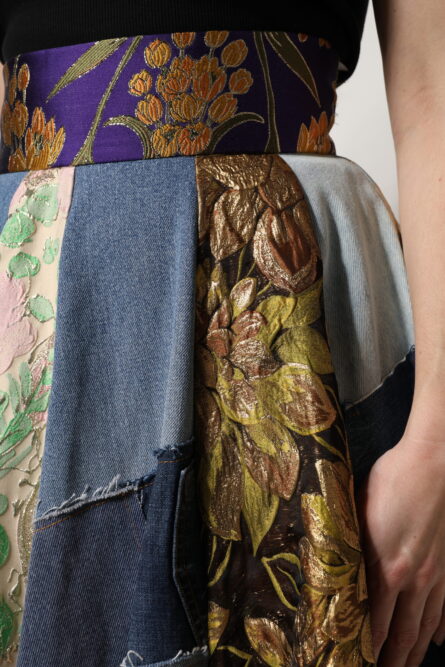 Multicolor Patchwork High Waisted Midi Skirt - Image 5