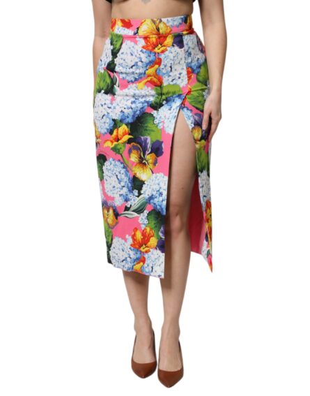 Multicolor Floral High Waist Midi Skirt - Image 2
