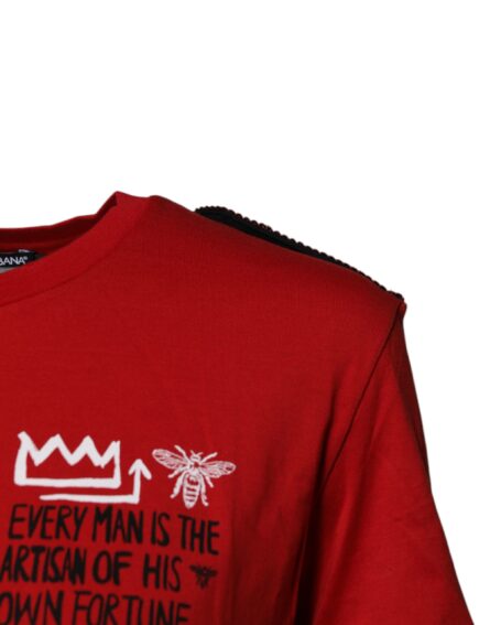 Red Cotton Graphic Print Crew Neck T-shirt - Image 3