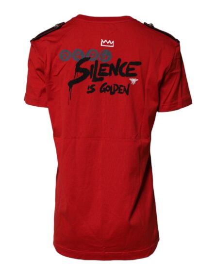 Red Cotton Graphic Print Crew Neck T-shirt - Image 4