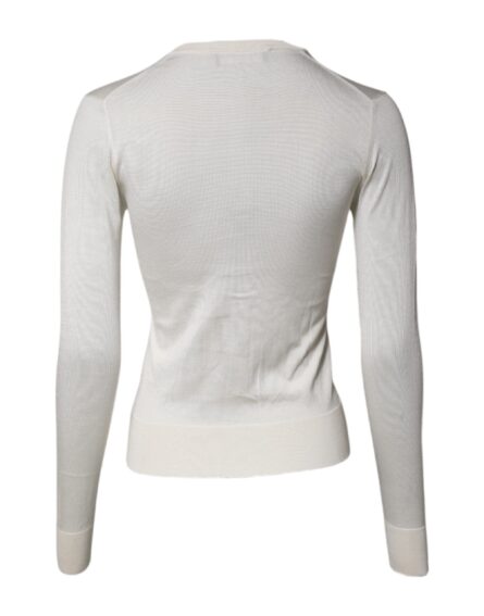 Cream Floral Silk Embellished Cardigan Sweater - Image 9