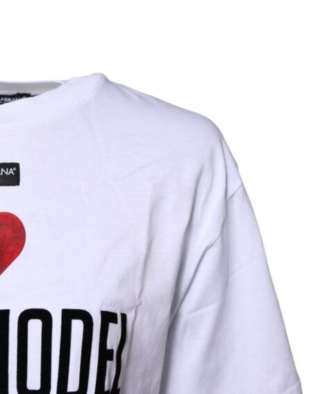 White Printed Round Neck Top Cotton T-shirt - Image 3