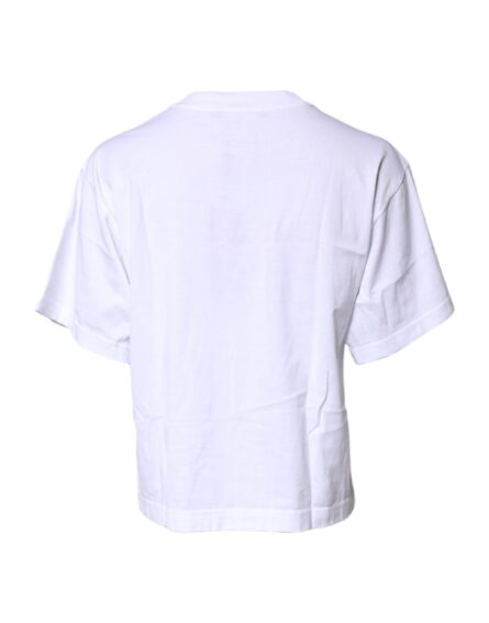 White Printed Round Neck Top Cotton T-shirt - Image 4