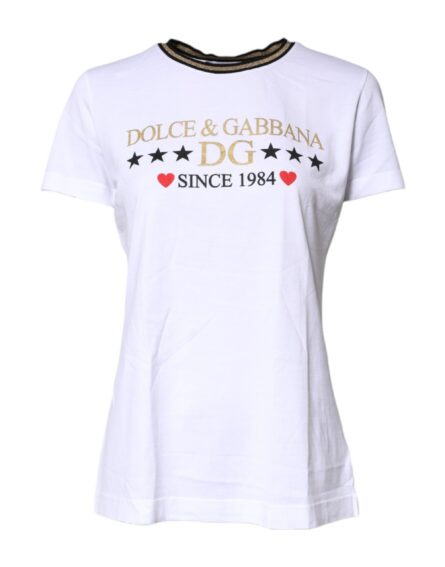 White Printed Round Neck Top Cotton T-shirt - Image 2