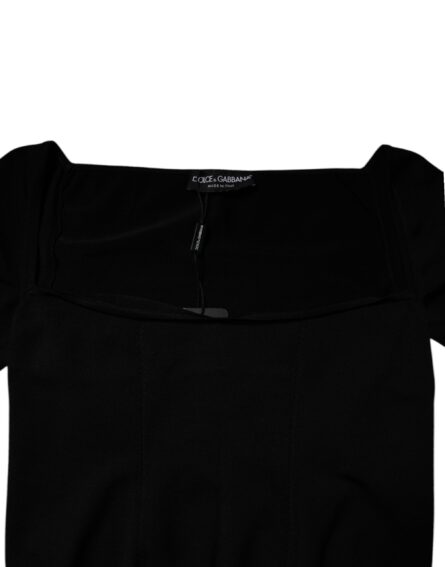 Black Square Neckline Long Sleeves Sweater - Image 5