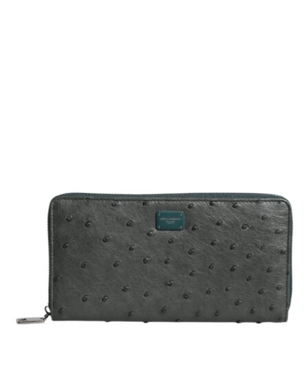 Green Ostrich Logo Plaque Zip Around Continental Wallet - Image 8