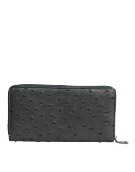 Green Ostrich Logo Plaque Zip Around Continental Wallet - Image 5