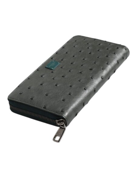 Green Ostrich Logo Plaque Zip Around Continental Wallet - Image 12