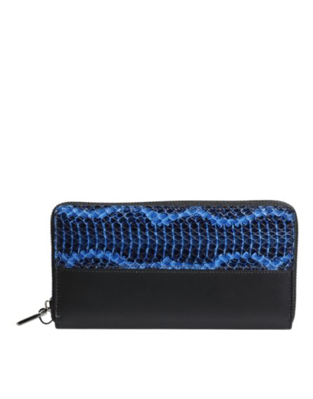 Black Blue Exotic Leather Embossed Continental Wallet - Image 5