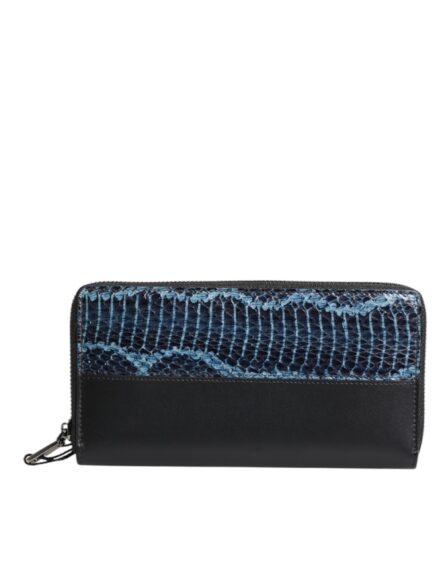 Black Blue Exotic Leather Embossed Continental Wallet - Image 10
