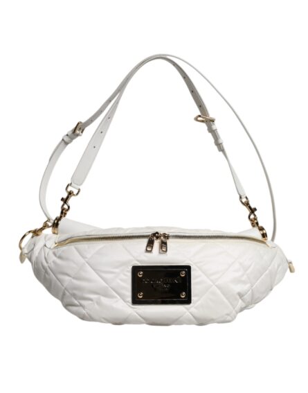 White Quilted Logo Plaque Belt Waist Fanny Pack Bag - Image 2