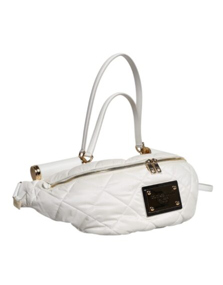 White Quilted Logo Plaque Belt Waist Fanny Pack Bag - Image 4