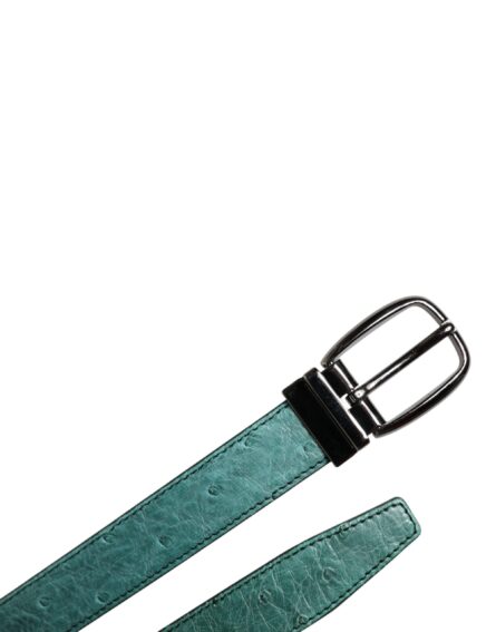 Green Ostrich Leather Silver Metal Buckle Belt - Image 12