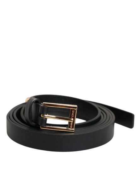 Black Calf Leather Gold Metal Buckle Belt - Image 8