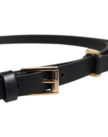 Black Calf Leather Gold Metal Buckle Belt - Image 4