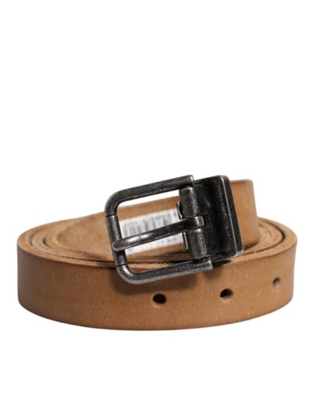 Brown Leather Silver Tone Metal Buckle Belt - Image 2