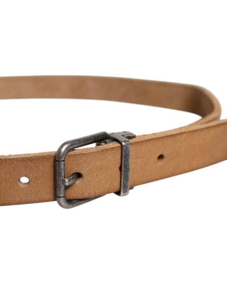 Brown Leather Silver Tone Metal Buckle Belt - Image 4