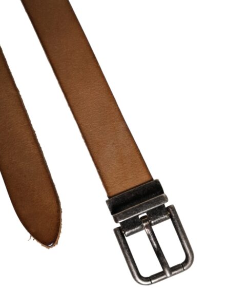 Brown Leather Silver Tone Metal Buckle Belt - Image 9
