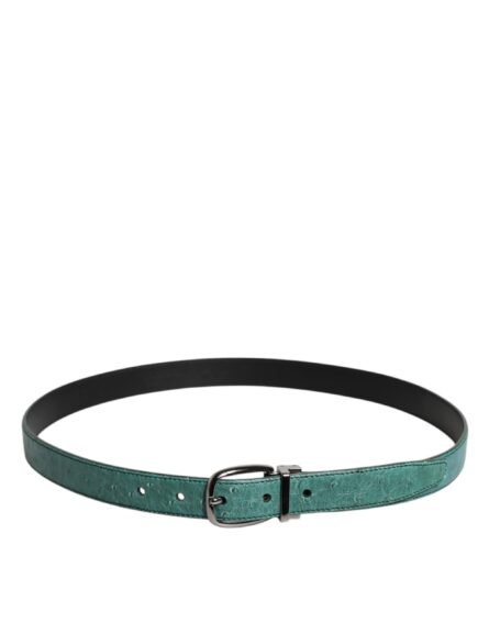 Green Leather Silver Tone Metal Buckle Belt - Image 9