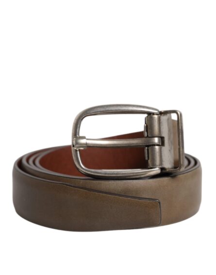 Brown Leather Classic Metal Logo Buckle Belt - Image 7