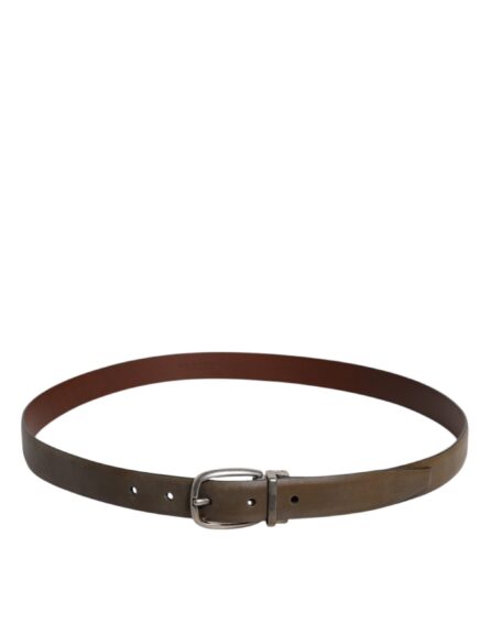 Brown Leather Classic Metal Logo Buckle Belt - Image 3