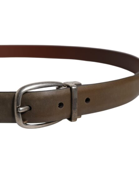 Brown Leather Classic Metal Logo Buckle Belt - Image 9
