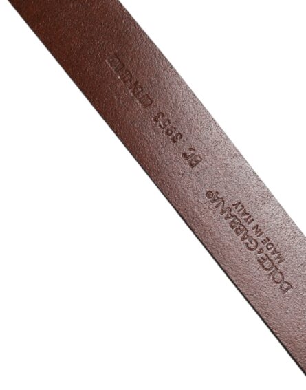 Brown Leather Classic Metal Logo Buckle Belt - Image 5