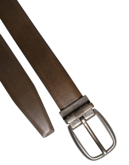 Brown Leather Classic Metal Logo Buckle Belt - Image 6