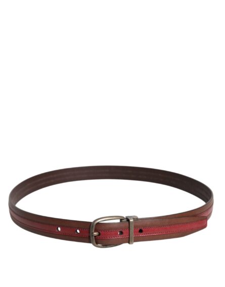 Burgundy Leather Metal Logo Buckle Belt - Image 3