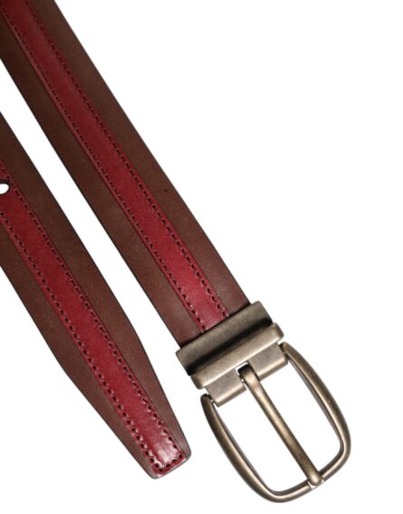 Burgundy Leather Metal Logo Buckle Belt - Image 6