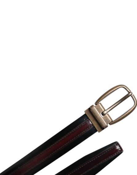 Black Burgundy Calfskin Metal Logo Buckle Belt - Image 6
